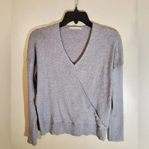 Elodie wool blend v neck ribbed sweater size L grey